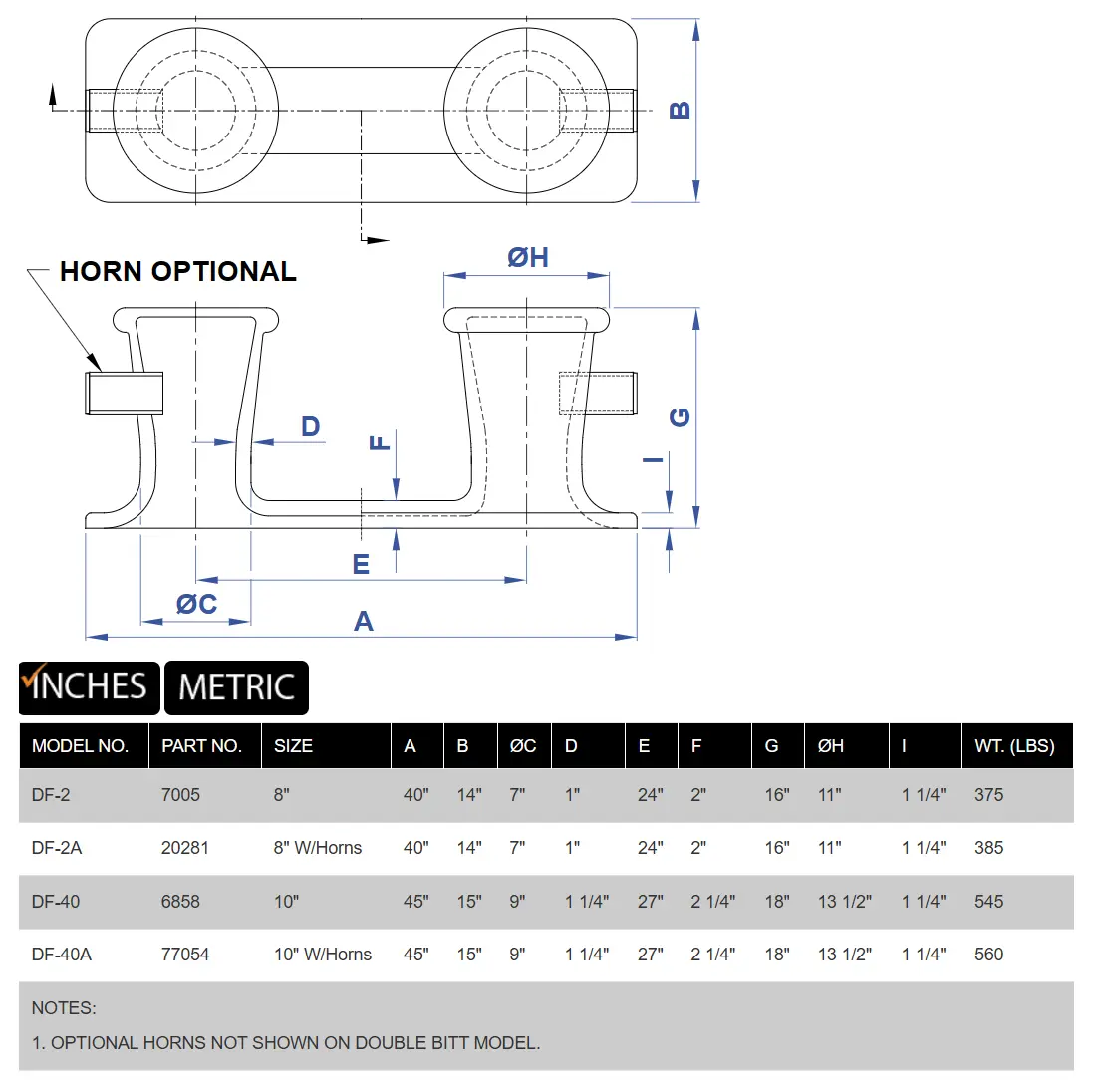 DF-2/DF-2A/DF-40/DF-40A Cast Steel Double Bitt product specifications