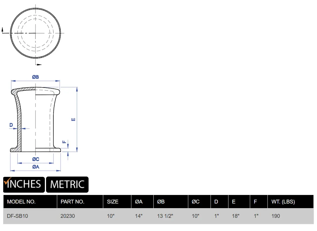 DF-SB10 Single Size 10 product specifications