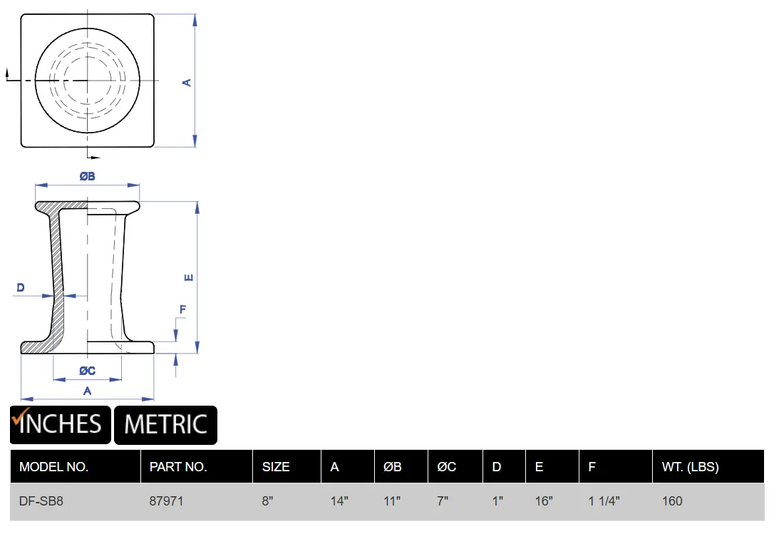 DF-SB8 Single Size 8 product specifications