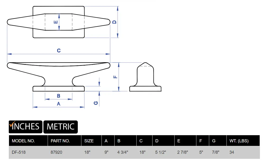 DF-518 Cast Steel Kevel product specifications