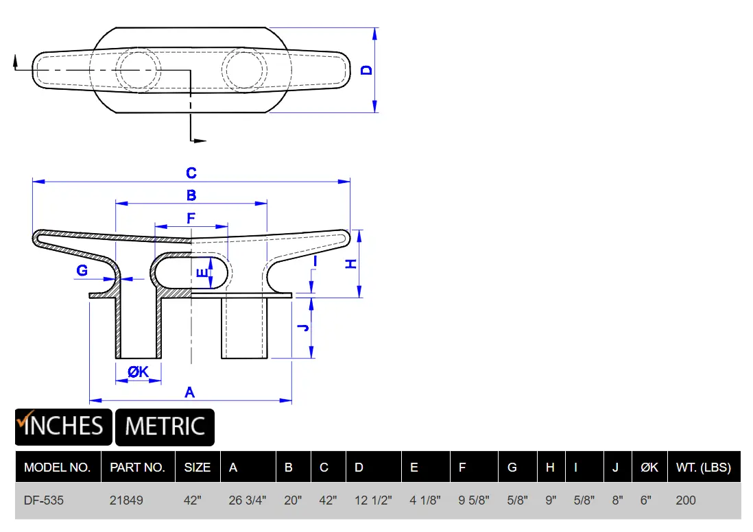 DF-535 Cast Steel Thru Deck Kevel Chock product specifications