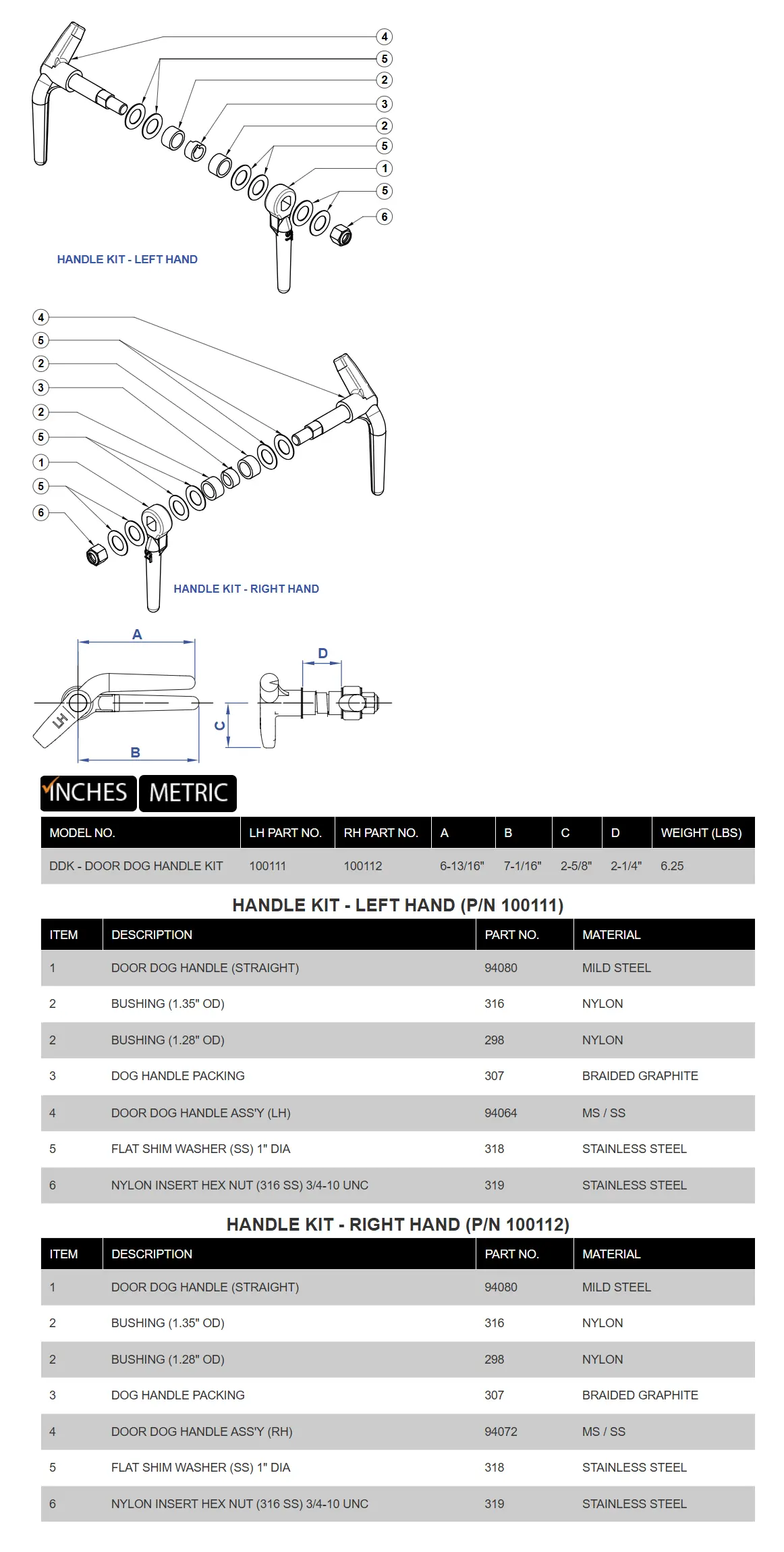 DDK - DOOR DOG HANDLE KIT 100111 / 100112 product specifications