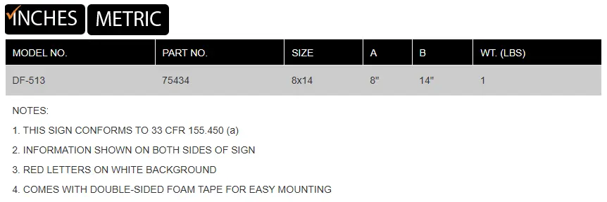 DF-125 Aluminum Warning Sign product specifications