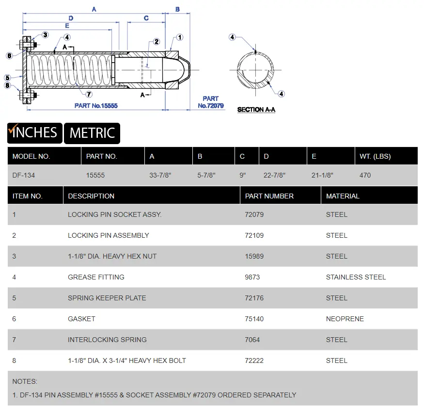 DF-134 Interlocking Pin product specifications