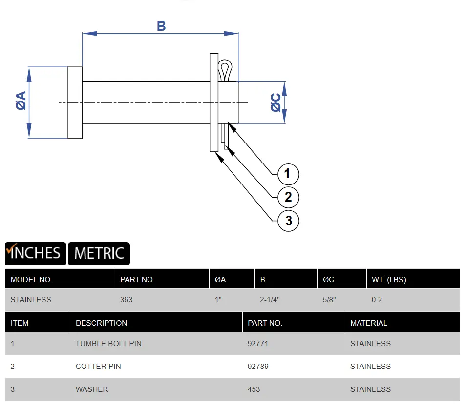 DF-43 Tumble Bolt product specifications