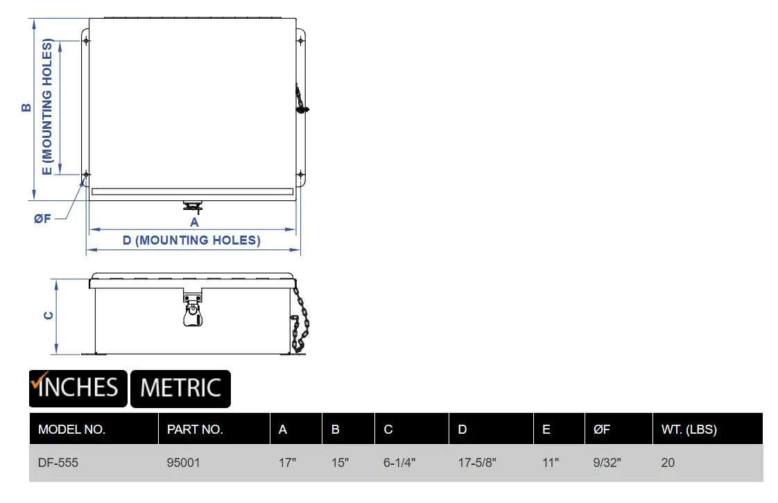 DF-556 Stainless Steel Document Box - Horizontal product specifications