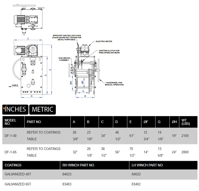 DF-1 Spud Winch product specifications