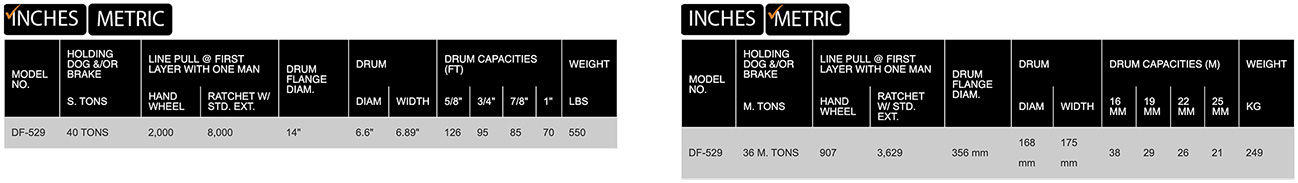 DF-529 Low Profile Winch product specifications