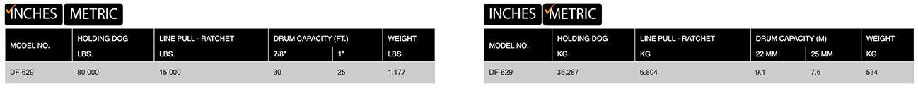 DF-629 Sidewinder Winch CPP product specifications