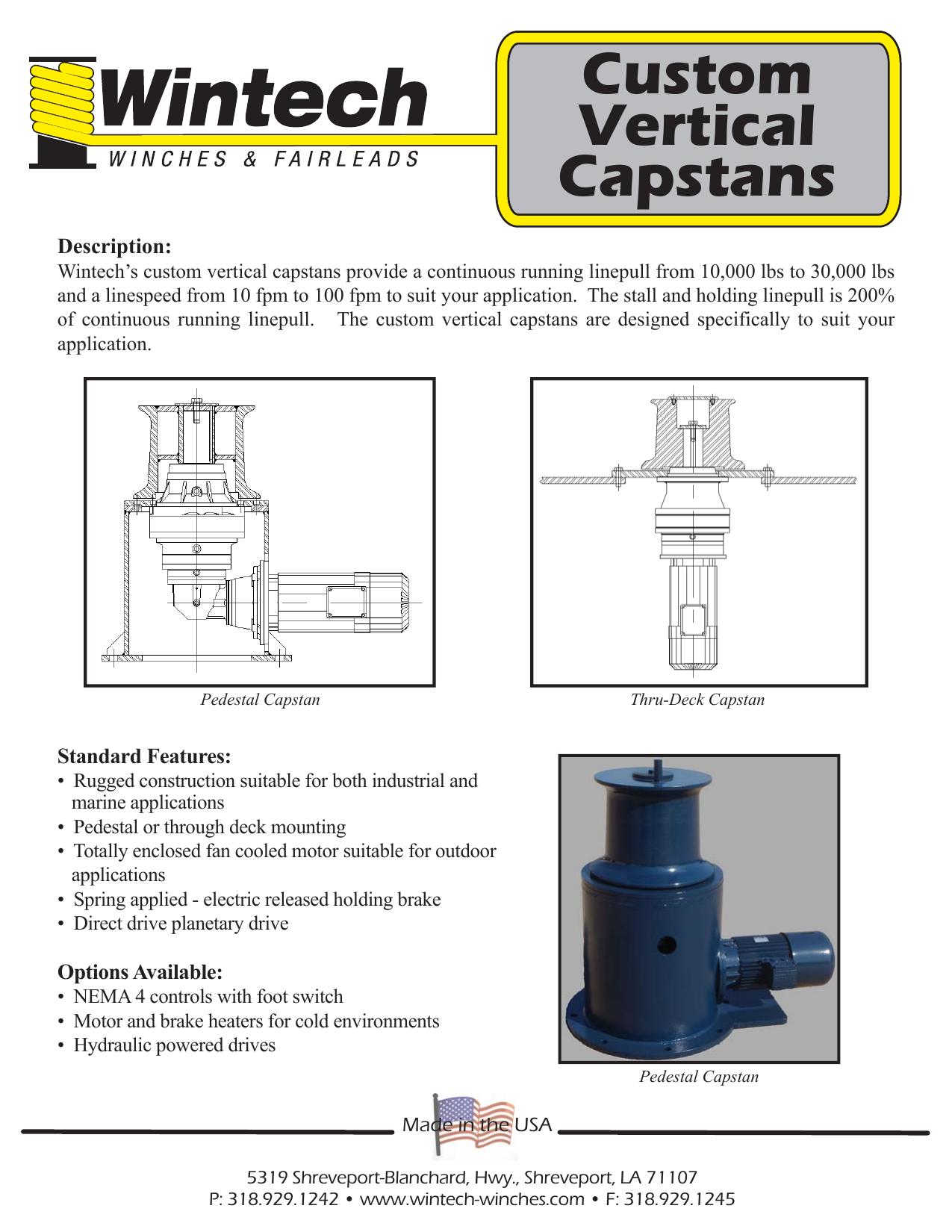 Custom Vertical Capstans - 10,000 to 30,000 lbs product specifications