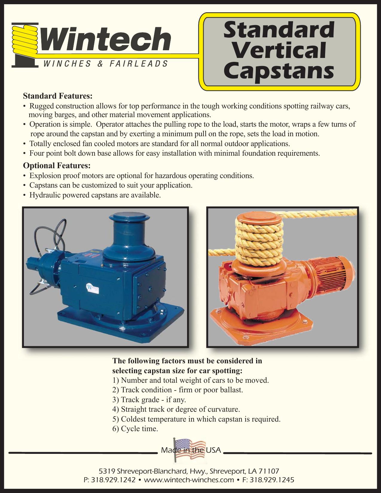 Standard Vertical Capstans product specifications