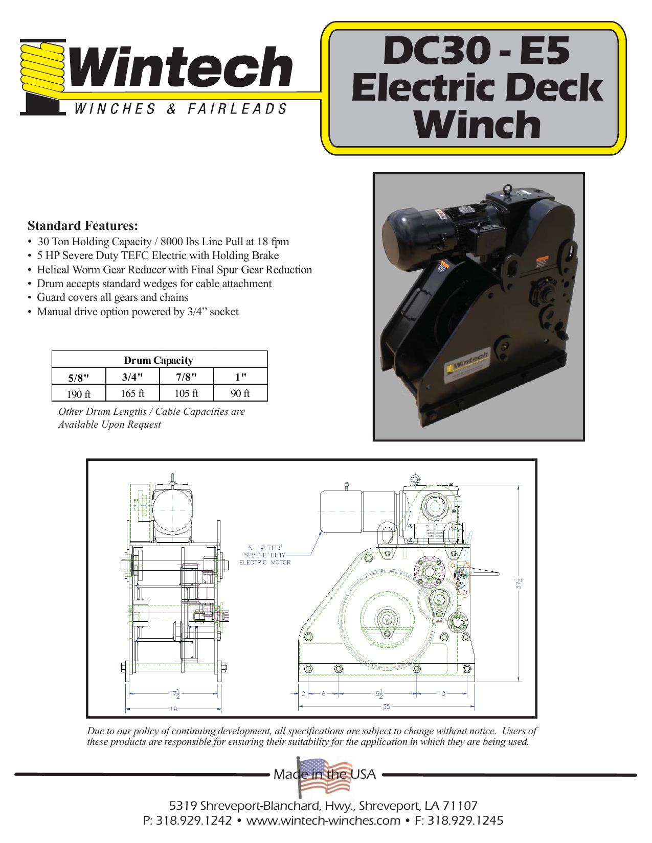 DC30 - E5 Electric Deck Winch product specifications