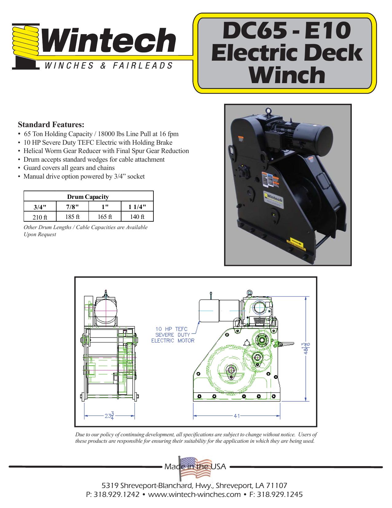 DC65 - E10 Electric Deck Winch product specifications