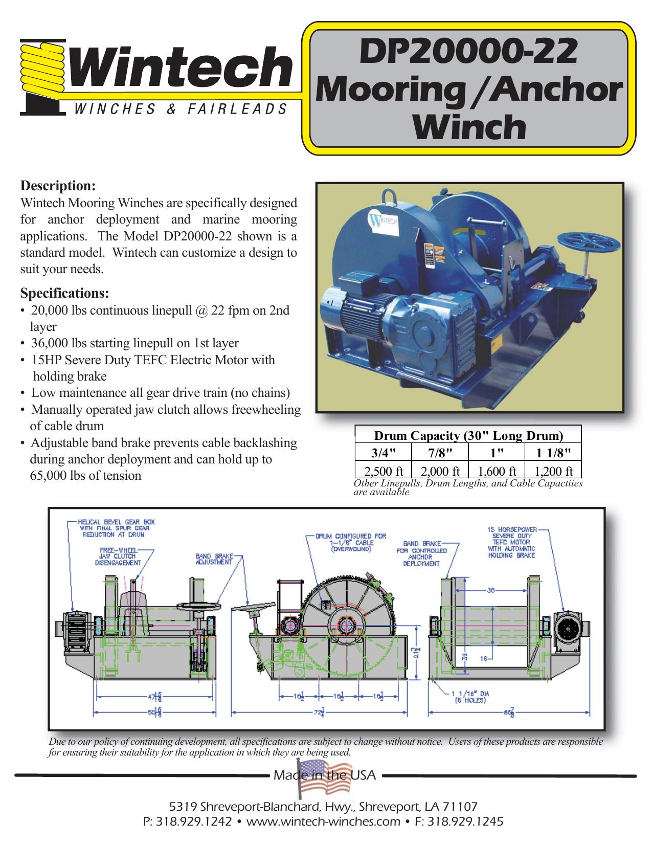 DP 20000-22 Electric Mooring / Anchor Winch product specifications