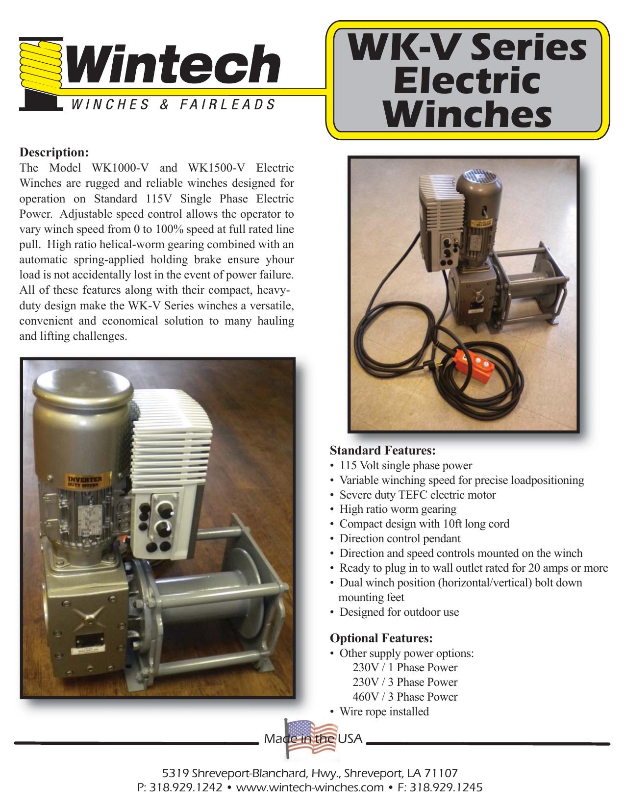 WK-V Series Winches product specifications