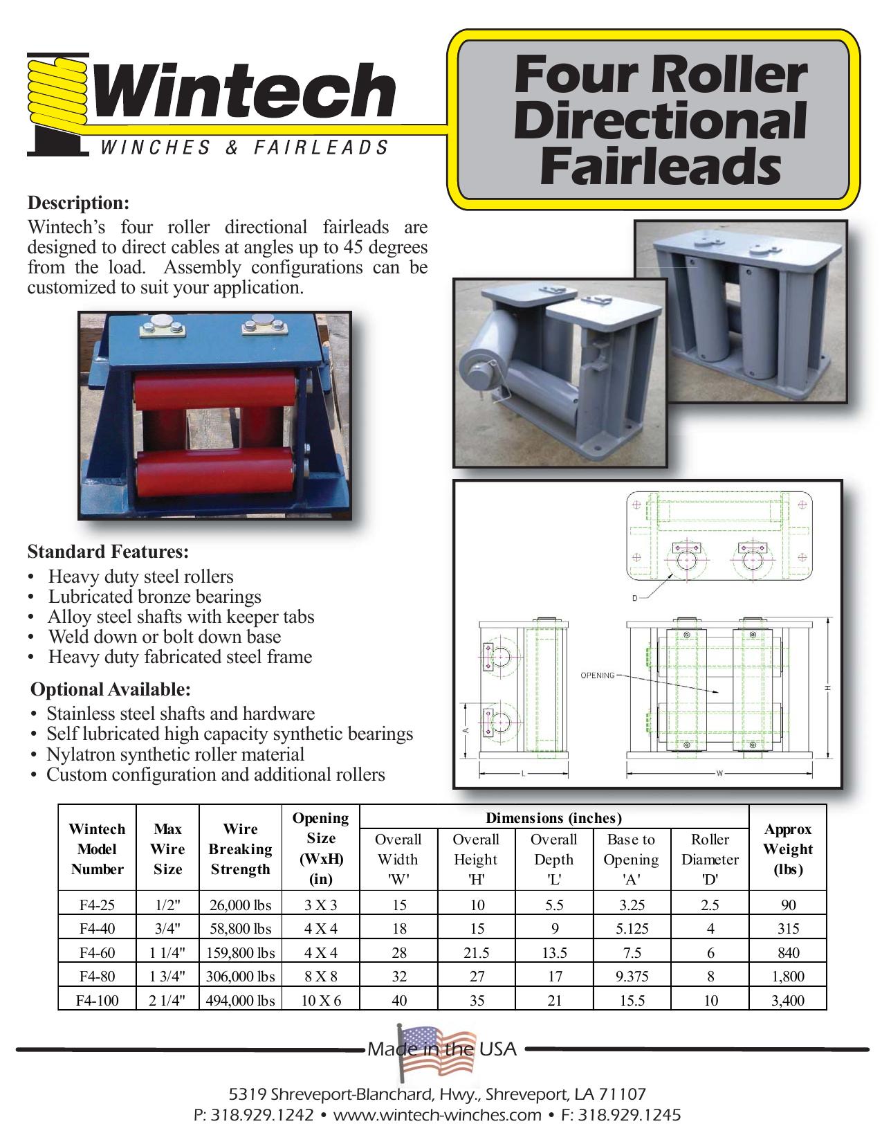 Four Roller Directional Fairleads product specifications