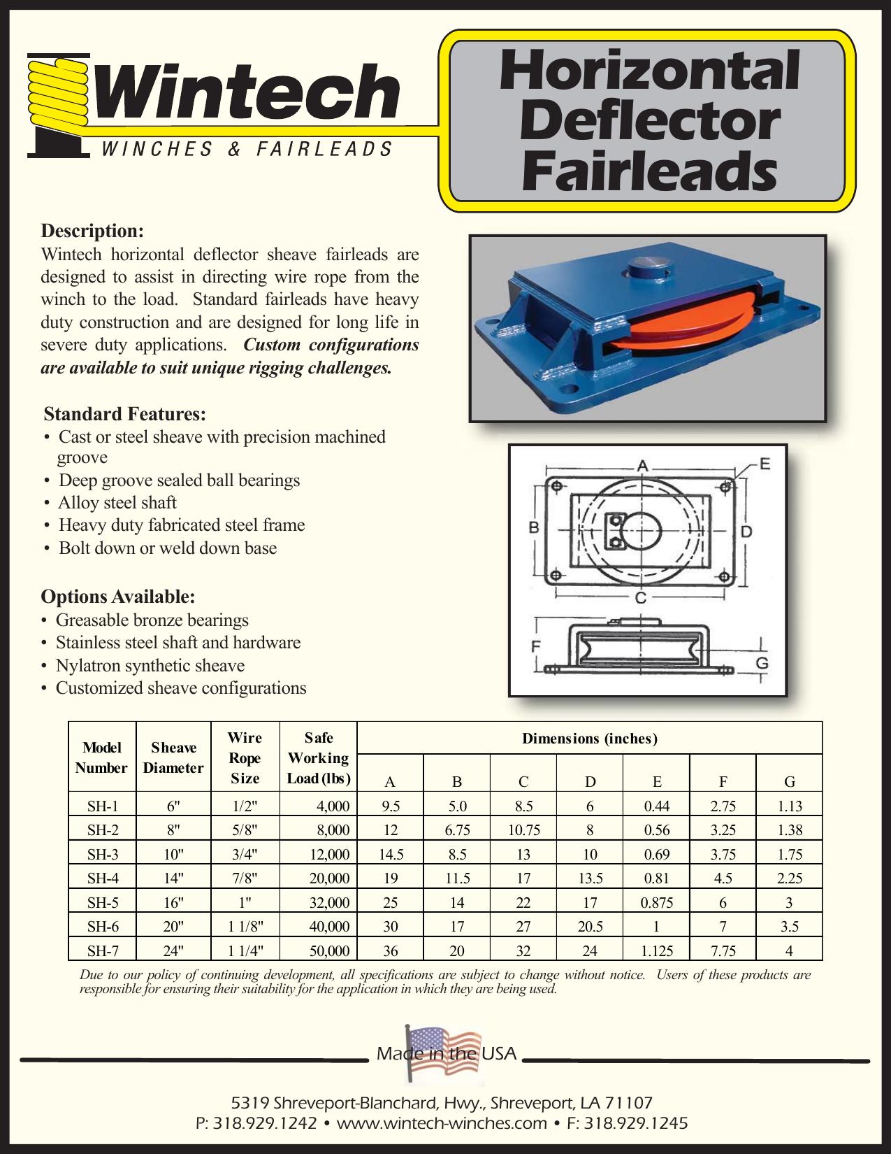 Horizontal Deflector Fairleads product specifications