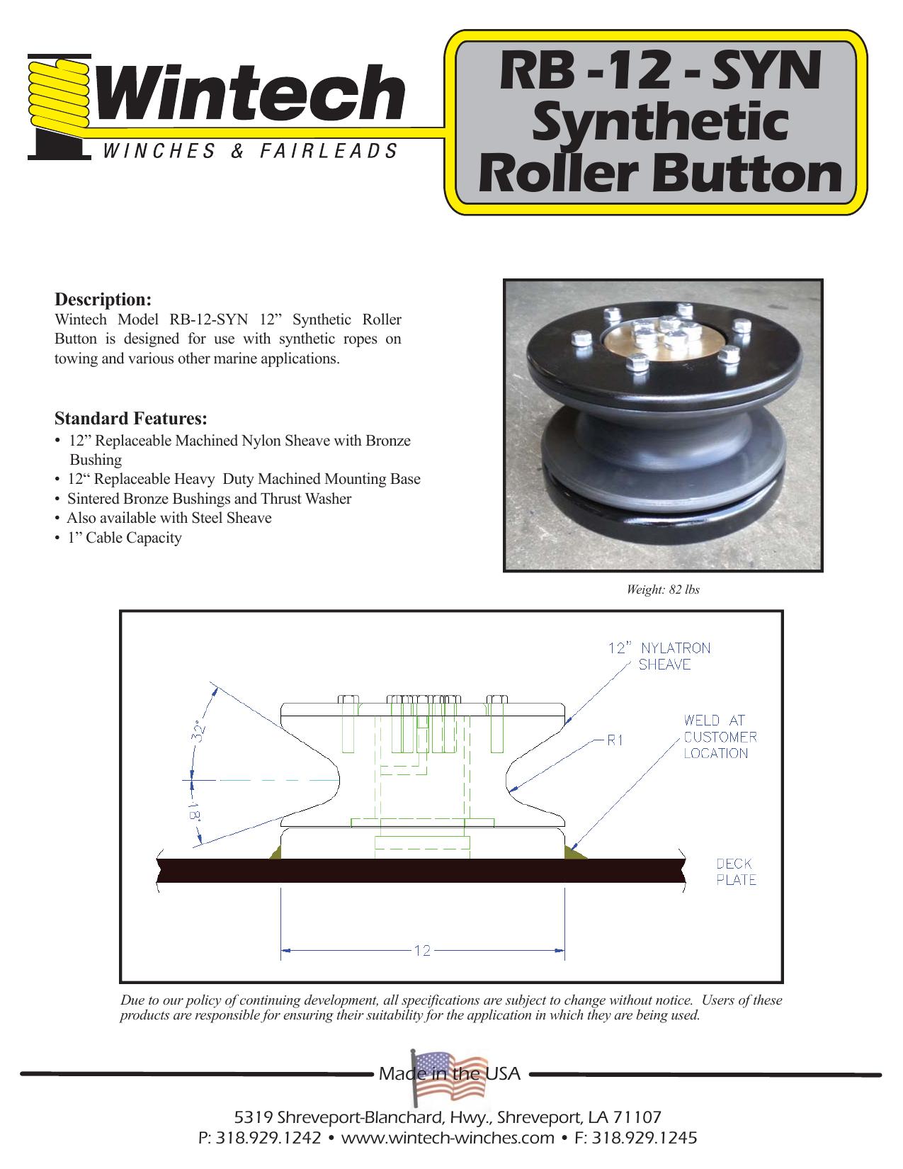 Synthetic Roller Button product specifications
