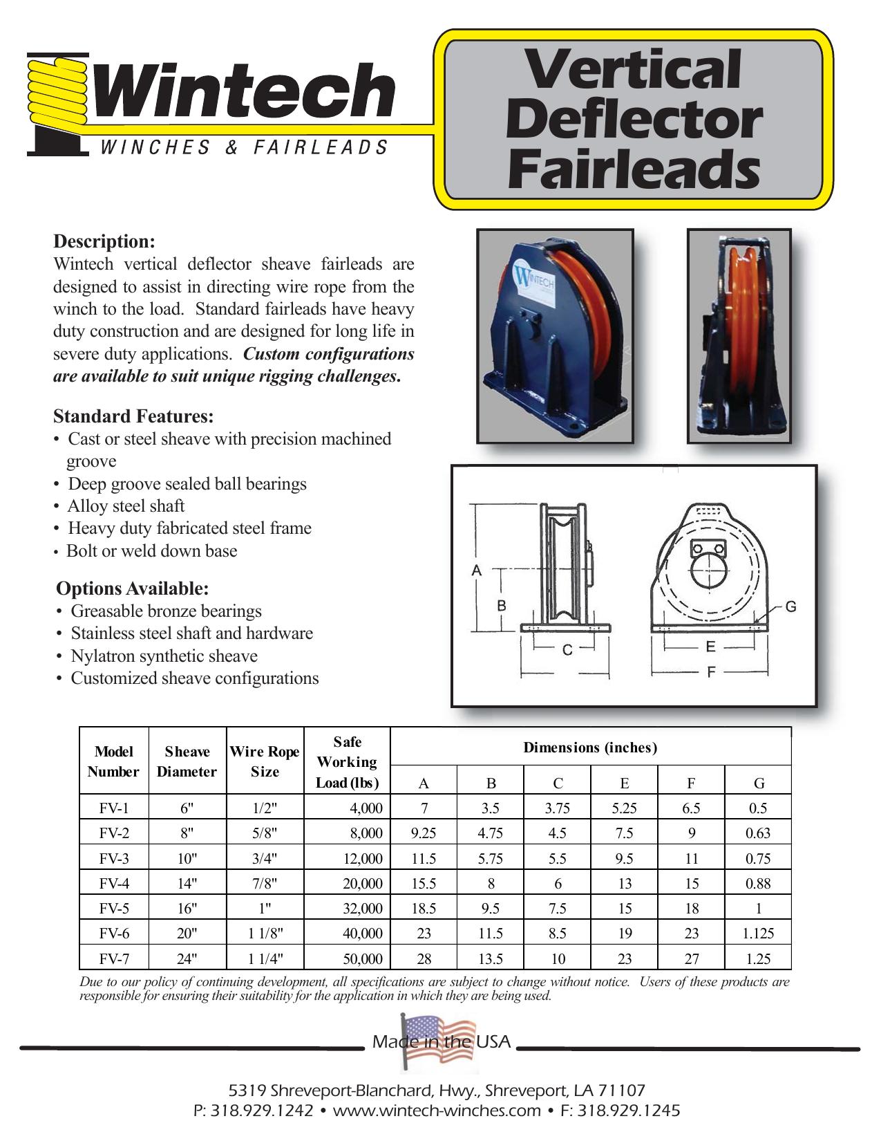 Vertical Deflector Fairleads product specifications