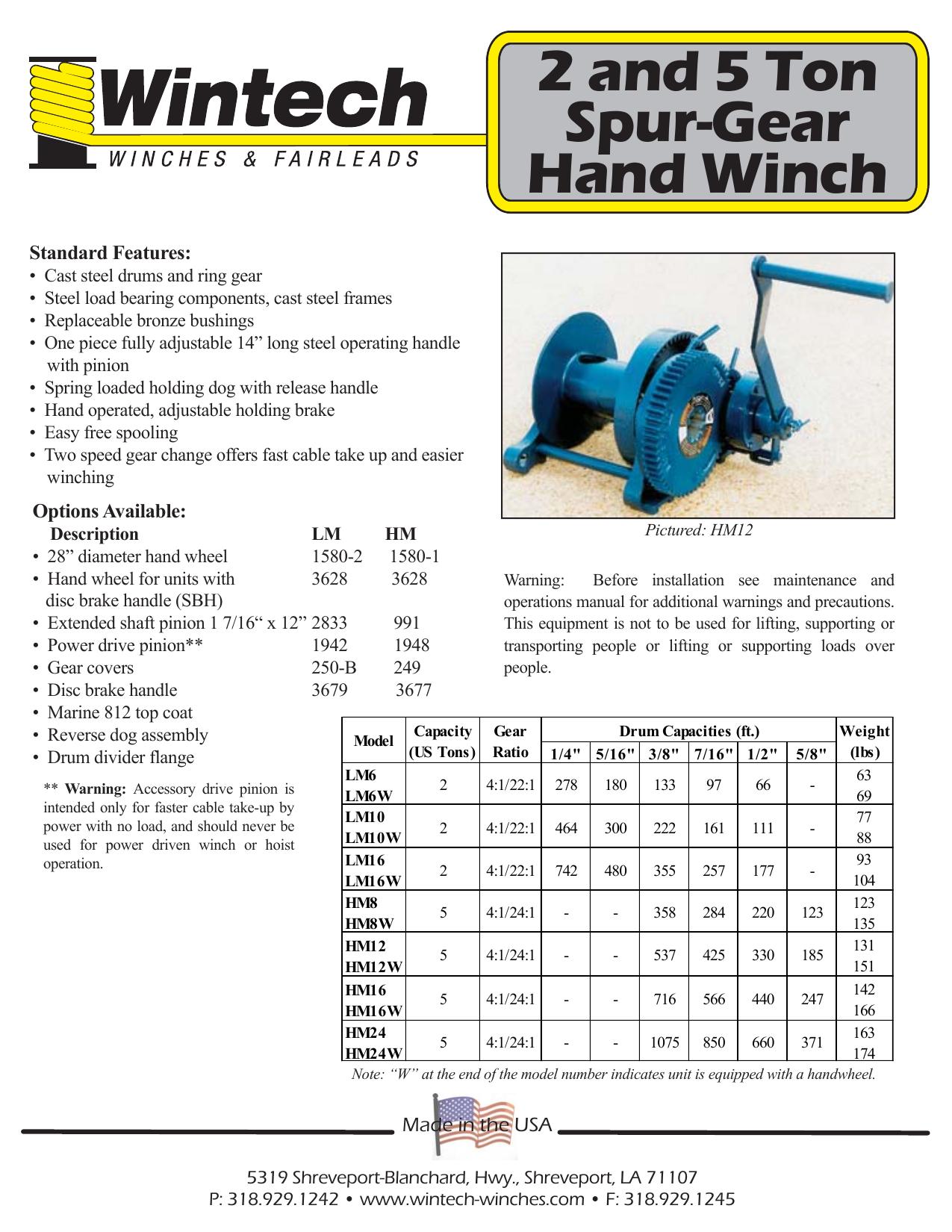 Spur Gear Hand Winch - 2 and 5 Ton Capacity product specifications