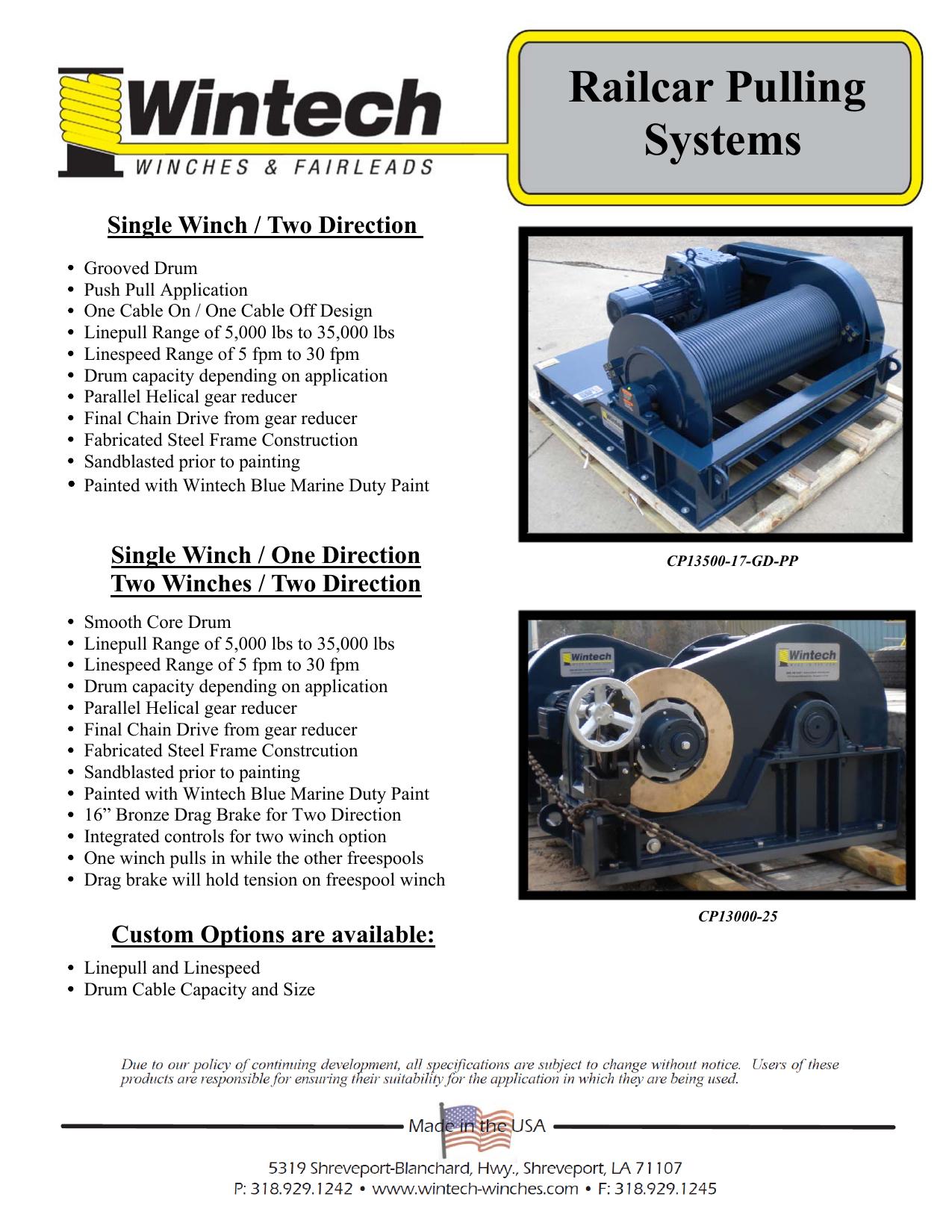 Railcar Pulling System product specifications